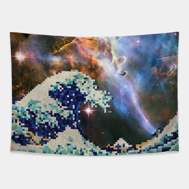 The Great Wave - Hokusai - Pixel Galaxy Tapestry by creativewrld