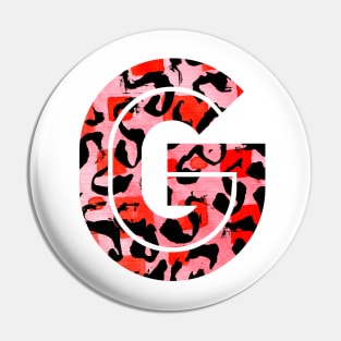 Abstract Letter G Watercolour Leopard Print Alphabet Red Pin