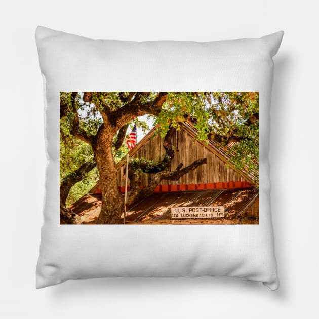 Luckenbach Texas Post Office Pillow by Debra Martz