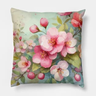 Colorful Watercolor Spring Flowers Pillow