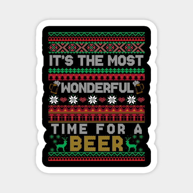 It's The Most Wonderful Time For A Beer Ugly Christmas Sweater Xmas Magnet by kamahashirt
