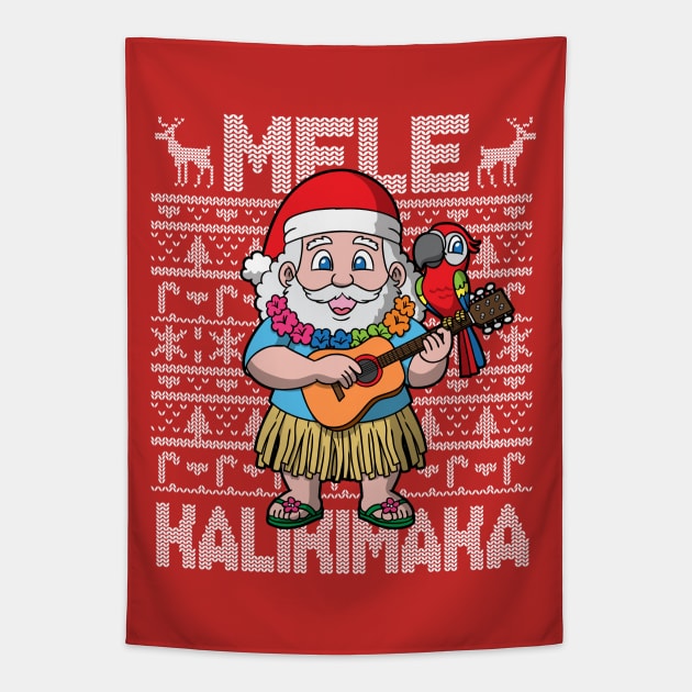 Mele Kalikimaka Hawiian Christmas Santa Tapestry by E