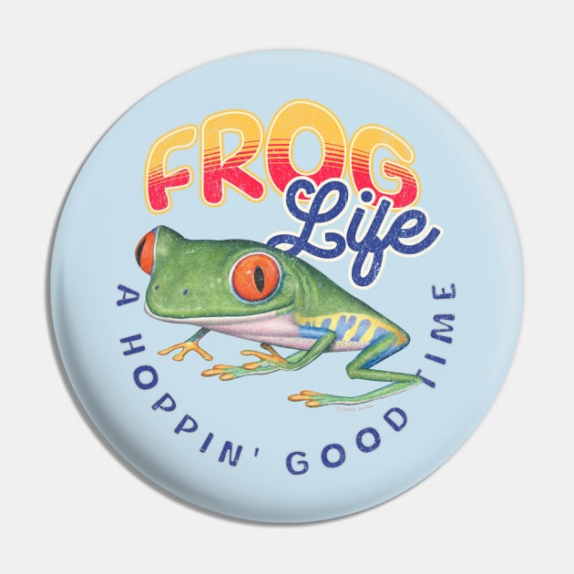 Cute Funny Red Eyed Tree Frog Gift Pin by Danny Gordon Art