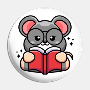 Cute mouse reading book cartoon Pin