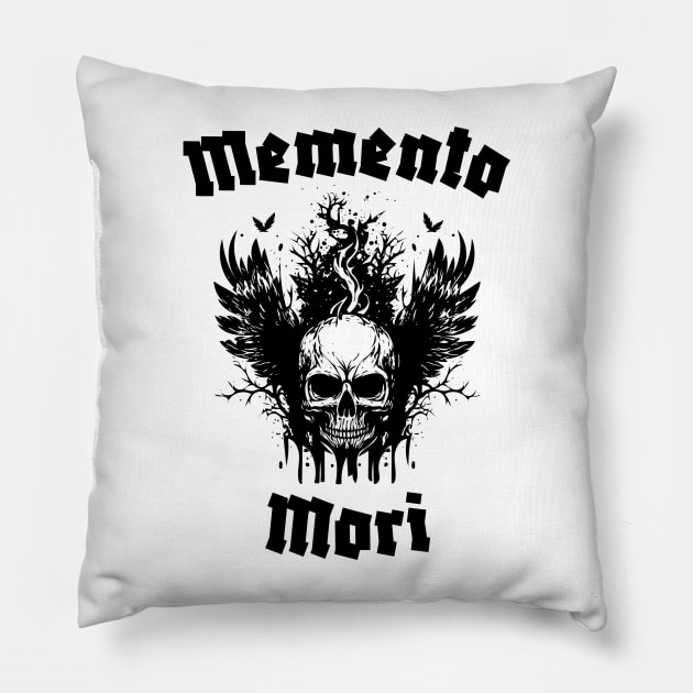 Memento Mori - Winged Skull in Black Pillow by Kahytal