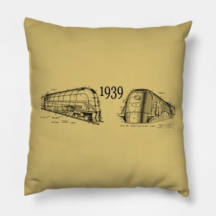 Locomotive Passenger Trains 1939 Blueprints Pillow