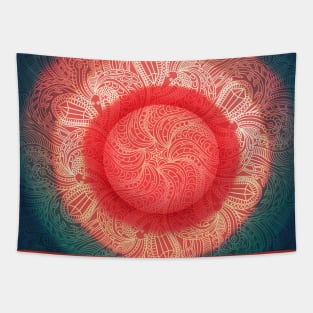 Glowing Red Mandala Tapestry