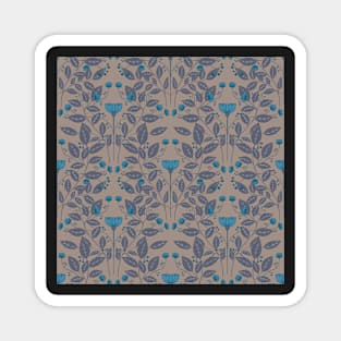 William Morris inspired pattern, floral pattern, autumn flowers in blue Magnet