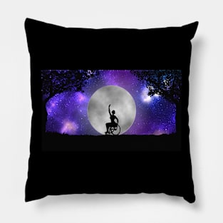 Disabled wheelchair user ballerina dancing before a full moon and galaxy Pillow