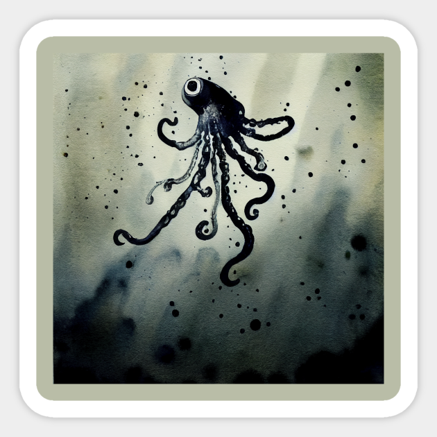 Squid shooting ink Squid Sticker TeePublic
