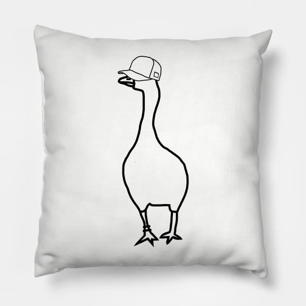 White Goose Wearing Stolen Hat Outline Pillow by ellenhenryart