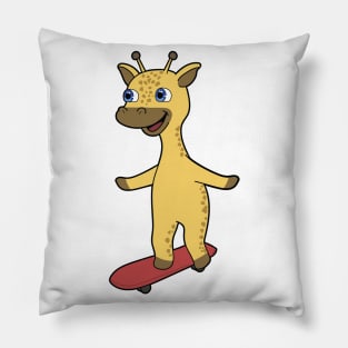 Giraffe as Skater with Skateboard Pillow