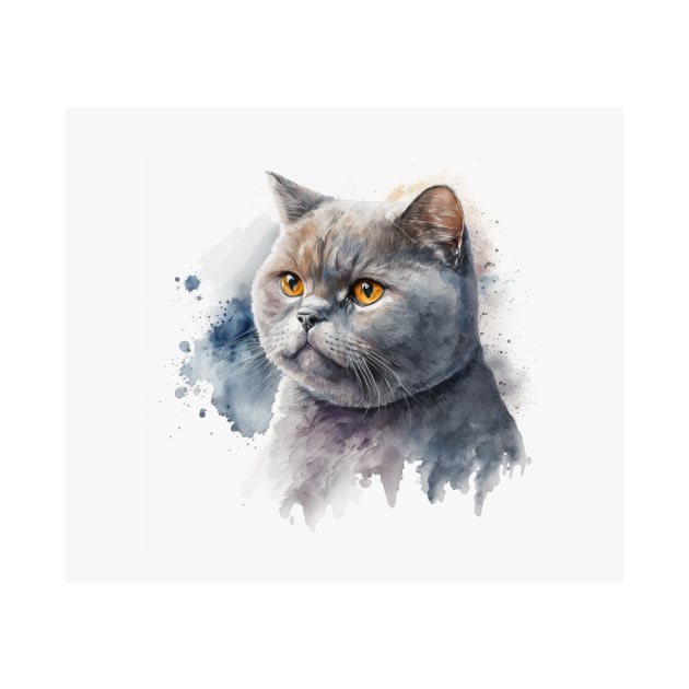 British Shorthair Cat Watercolour Painting by TheArtfulAI