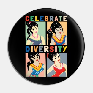 Retro Girl Celebrate Diversity Pin