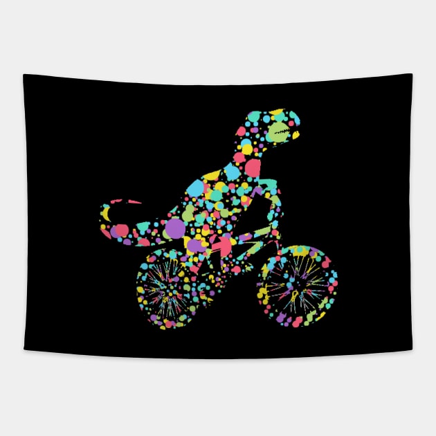 Polka Dot T Rex Dinosaur riding bicycle Dot Day Tapestry by HBart