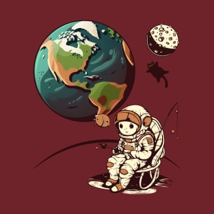 Astronaut Boy and Cat in Space T-Shirt