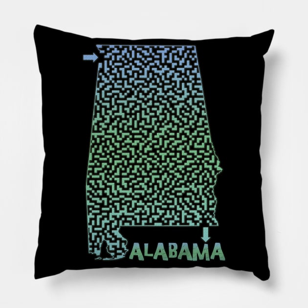 Alabama State Outline Coastal Themed Maze & Labyrinth Pillow by gorff