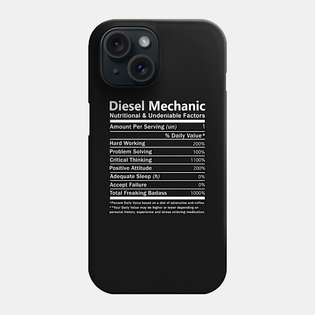 Diesel Mechanic T Shirt - Nutritional and Undeniable Factors Gift Item Tee Phone Case by Ryalgi