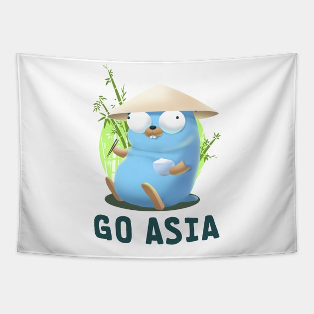 Gopher Golang Go Asia Tapestry by clgtart