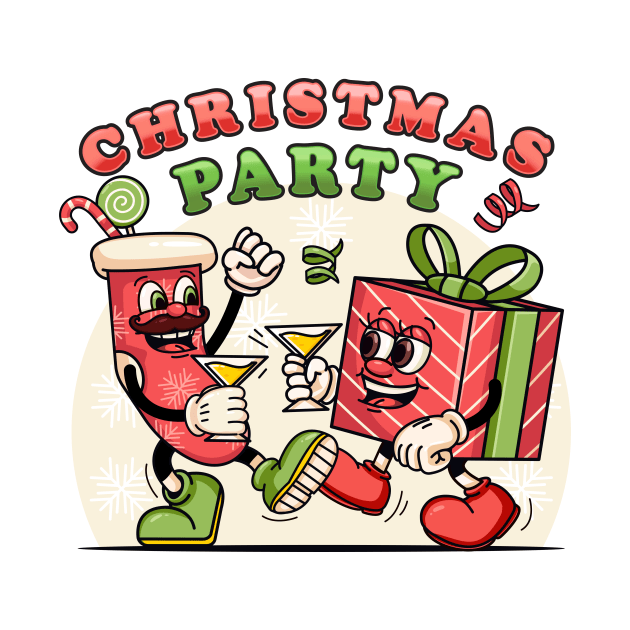 Christmas party, sock cartoon mascot and party Christmas gifts by Vyndesign