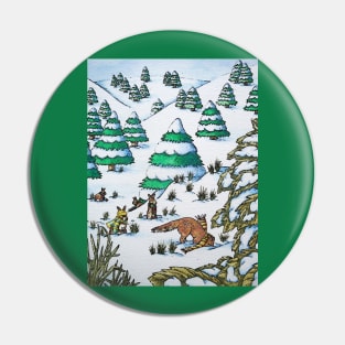 cute fox and rabbits christmas snow scene Pin