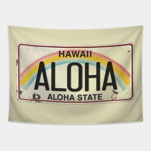 Aloha Vintage Hawaii License Plate Tapestry