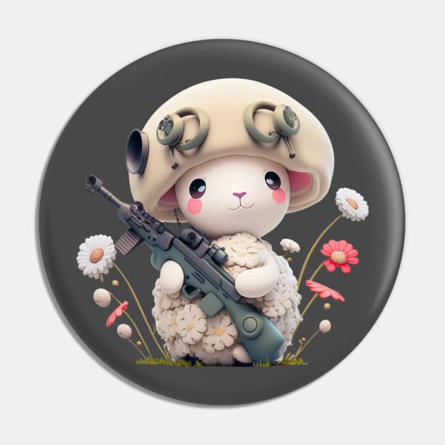 The brave sheep soldier with weapon and helmet Pin by EUWO