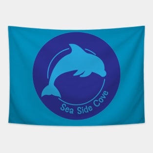 Sea Side Cove Dolphin Logo Dark Blue Tapestry