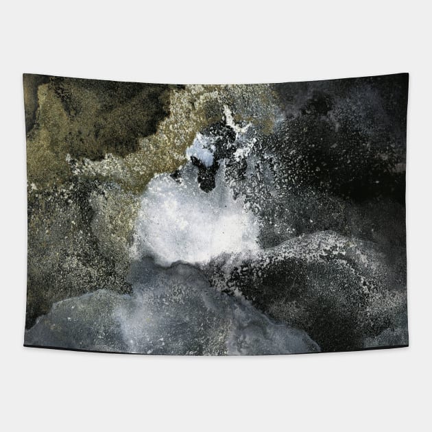 Abstract art in black, grey and gold Tapestry by MyAbstractInk