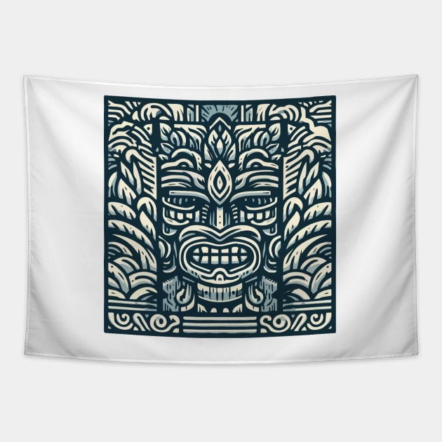 Blue Tiki god for Your Tiki Vibes Tapestry by Organicgal Graphics
