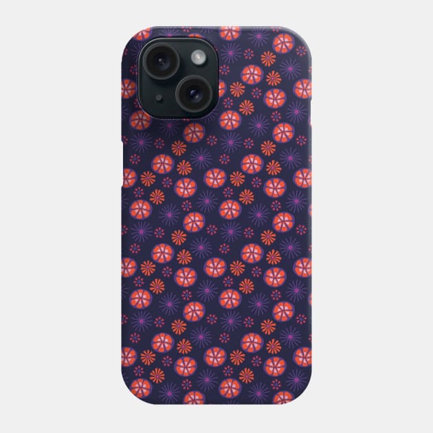 Abstract purple and red flowers on a dark purple background. Phone Case by Sandra Hutter Designs