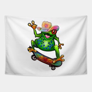 Frog - Peace sign tie dye Kawaii Froggy Skateboarding Cute Frog Texas cowboy hat Funny toad toads amphibian tadpole Green Red eyed tree frogs rain forest Lizard dragon zoology gift frog Tapestry