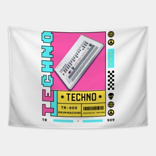 TECHNO  - TR 909 Drum Machine (black/blue/pink) Tapestry