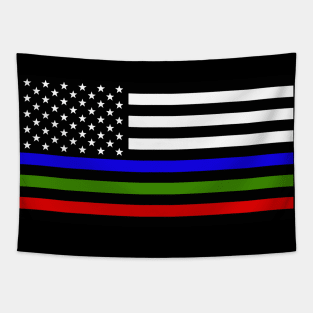 American Flag Thin Blue Green Red Line Tapestry