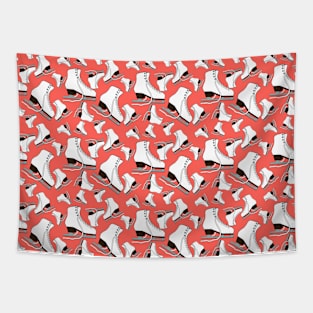 Figure Skates on Living Coral Background Design Tapestry