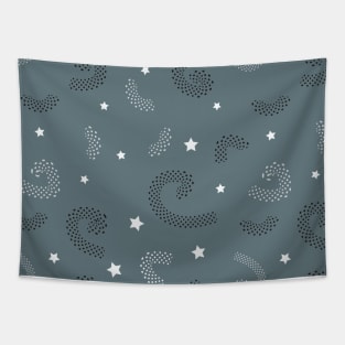 Stars and Dot Swirls From Green and Dusty Blue Abstract Collection Tapestry