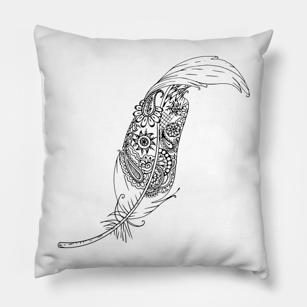 Feather design with paisley Pillow by Gifts of Recovery