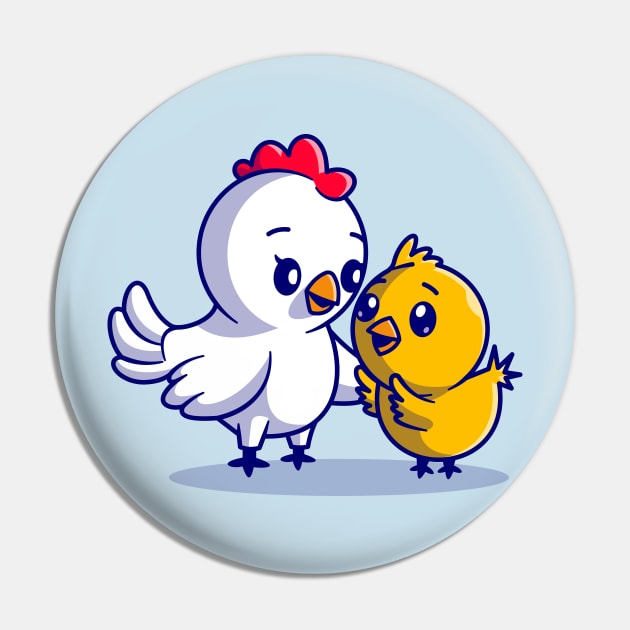 Cute Mother Chicken With Hen Cartoon Pin by Catalyst Labs
