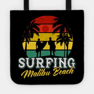 Surfing Malibu Beach Vacation Retro Surfer Tote