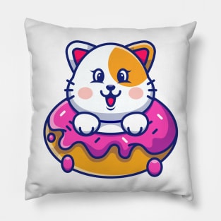 Cute baby cat with doughnut cartoon Pillow