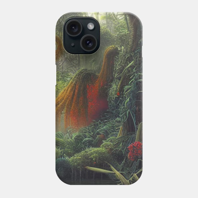 Digital Painting of a Beautiful Jungle With Tropical Leaves and Lake Phone Case by Promen Art