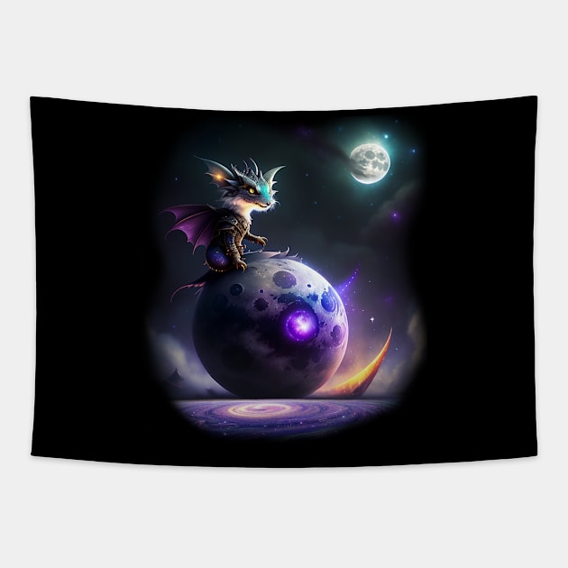 Fantasy space dragon moon scene design Tapestry by Edgi