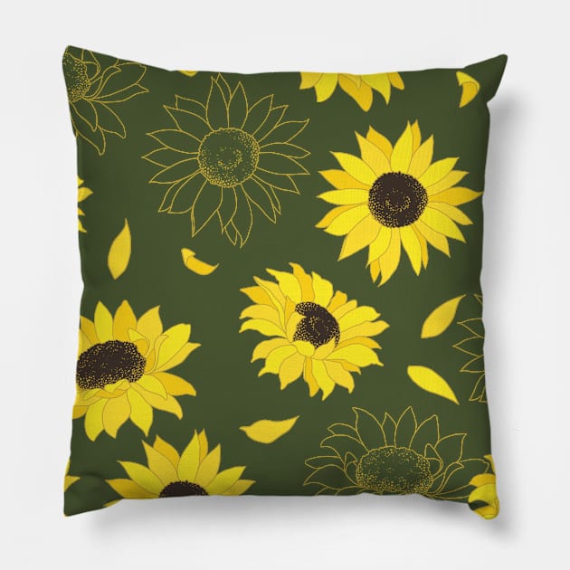 Sunflowers Pillow by Kuroi Kitsune