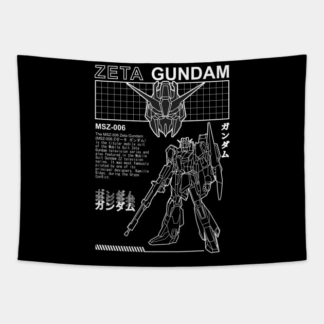 ZETA GUNDAM MSZ-006 BLACK WHITE STREETWEAR SHIRT Tapestry by Gundam Artwork