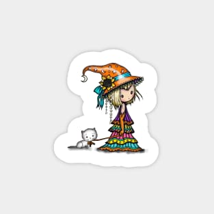 Little Wanderer Witch with Cat Art Magnet