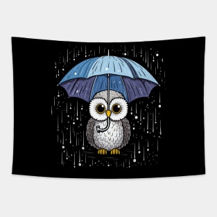 Snowy Owl Rainy Day With Umbrella Tapestry