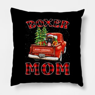 Christmas Boxer Mom Santa Hat Truck Tree Plaid Dog Mom Christmas Pillow