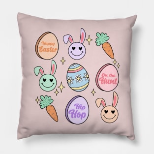 Happy Easter, Cute Easter Egg Hunt, Carrot Bunny Smiley Face Pillow