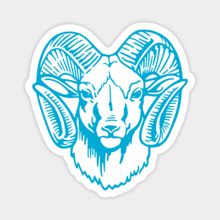 Mascot Head of a Ram (Drawing - Illustration) Iris Blue Magnet