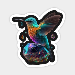 Psychedelic Hummingbird and Space Crystals Magnet